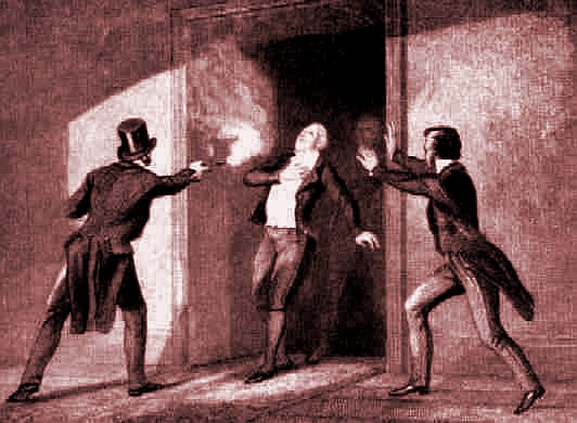 Imagen del momento del asesinato Spencer Perceval, en el año 1812.